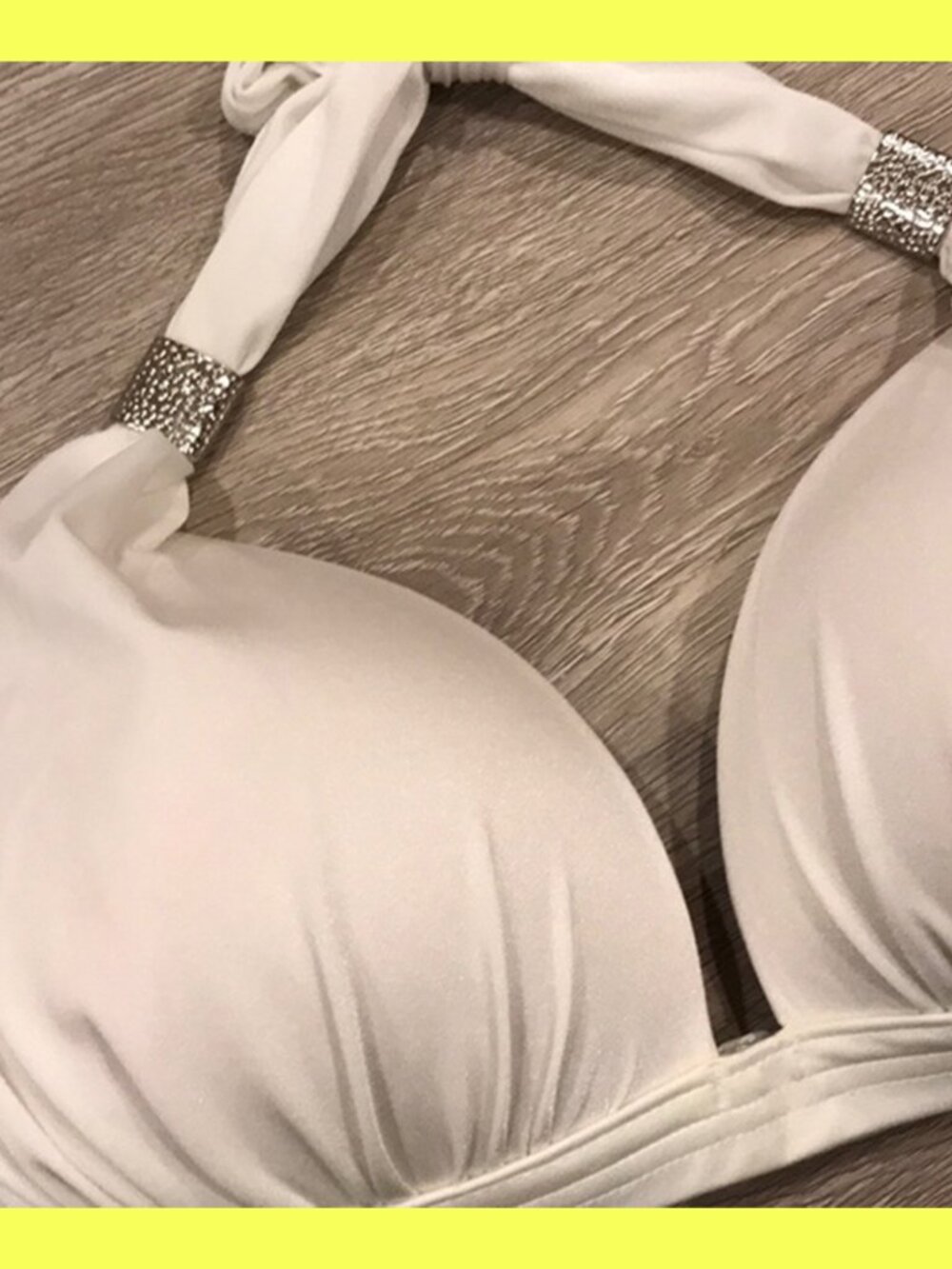 Venus Goddess Enhancer Push Up Bikini Top Swimsuit Pearlescent White w/ Silver - Picture 3 of 7